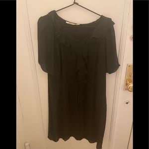 Black Silk Dress with Capped sleeves and Ruffles size 8